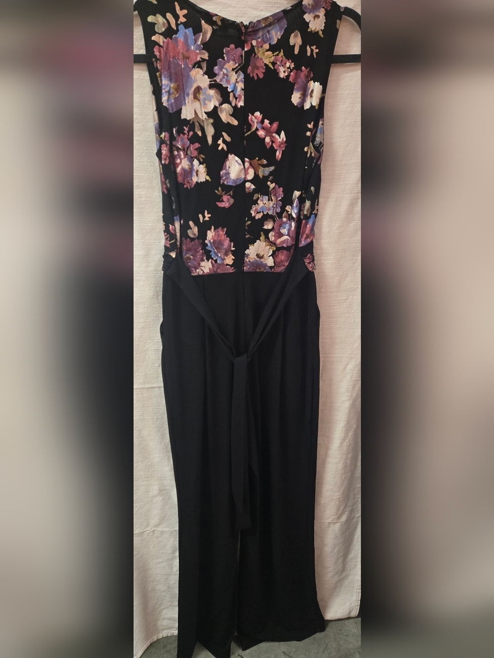 Black Maxi Jumpsuit with Floral Cowl Neck - Picture 2 of 6